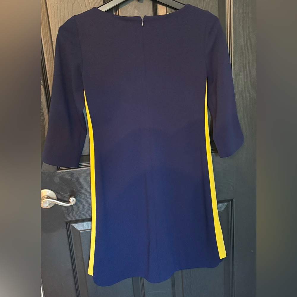 Vince‎ Camuto Colorblock 3/4 Sleeve Scuba Crepe Shift Dress Size 6 Navy Yellow
